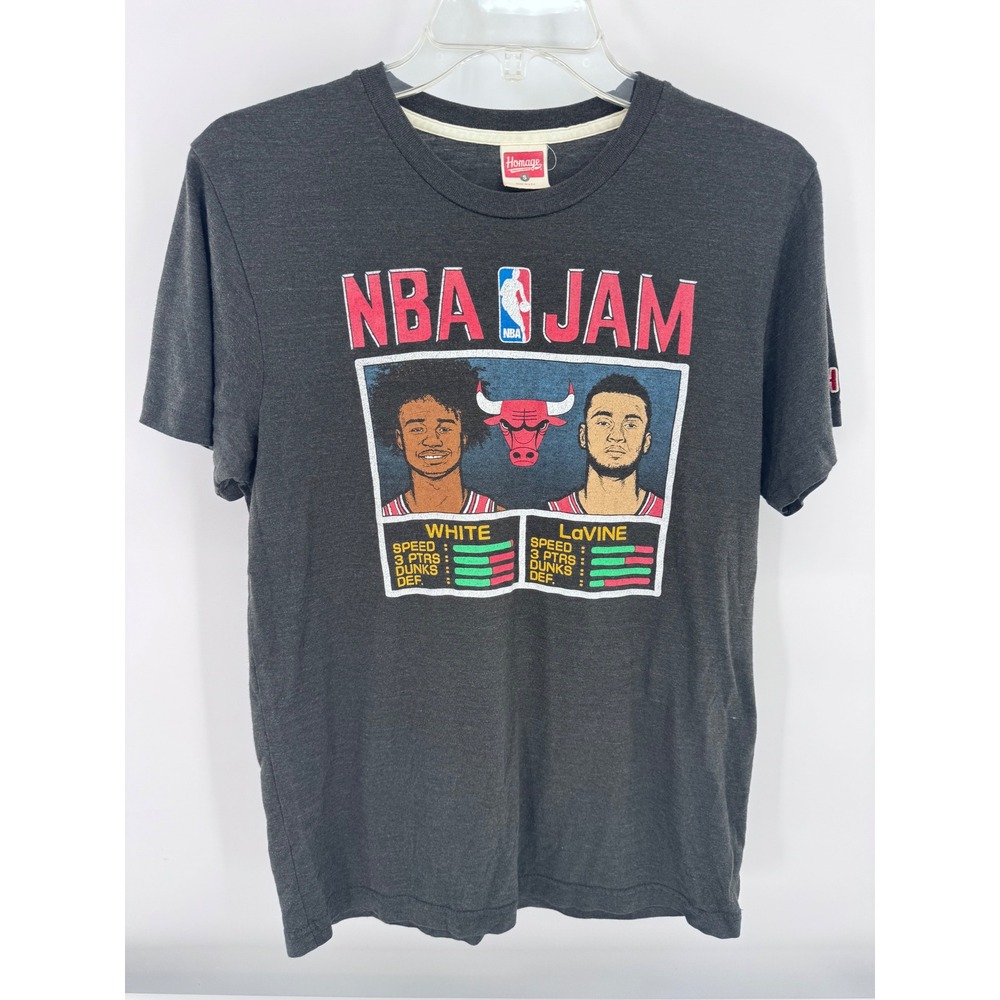 Homage NBA Jam Chicago Bulls T-Shirt Unisex Small Gray White LaVine Graphic Tee